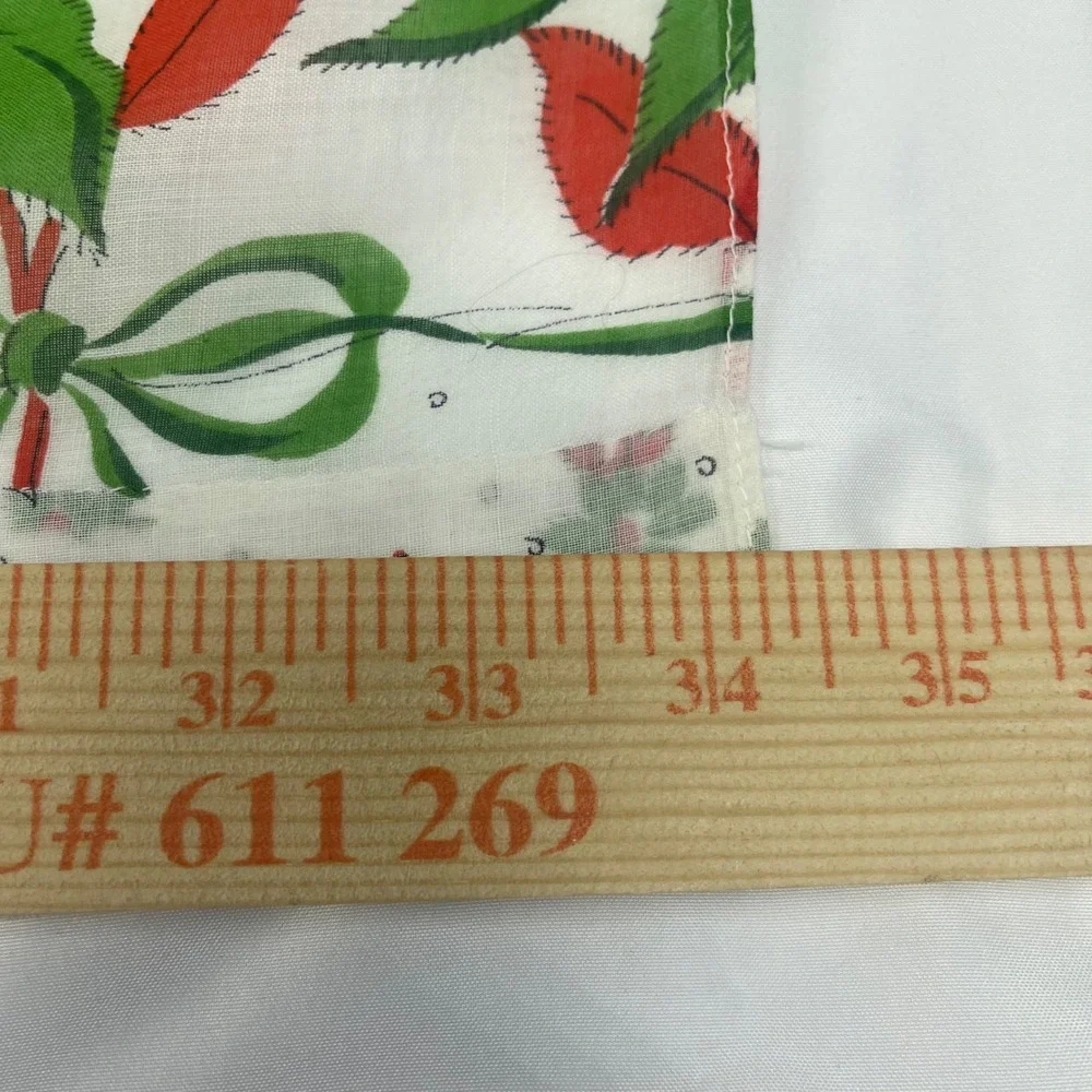 Vintage Christmas Half Apron Poinsettia Green Bow Print Two Pockets White Red